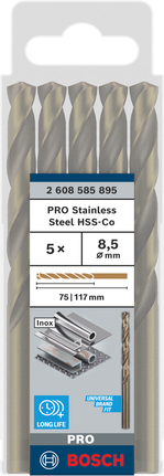 Pacote de brocas Bosch PRO em aço inoxidável HSS-Co de 8,5 mm.